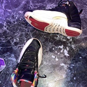 These are black red and white size 8 boy Jordan’s